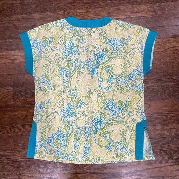 I. MAGNIN Vintage Pajamas Size Medium Teal Abstract Floral Print Top and Bottom - Picture 4 of 13
